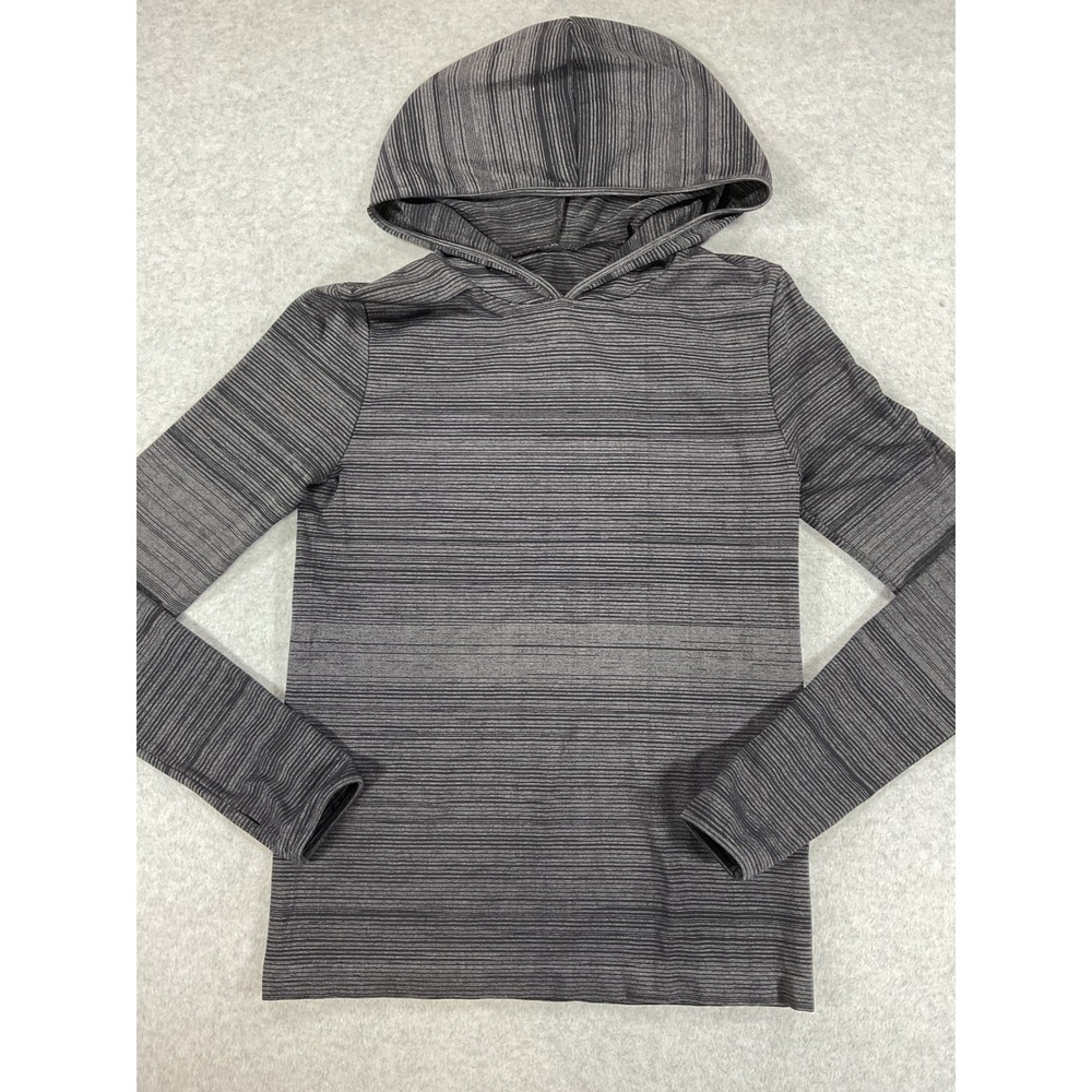 Fabletics Womens Space Dye Striped Long Sleeve Hoodie Charcoal Thumbholes 2506